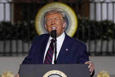 President Donald Trump speaks from the South Lawn of the White House on the fourth day of the Republican National Convention, Thursday, Aug. 27, 2020, in Washington.