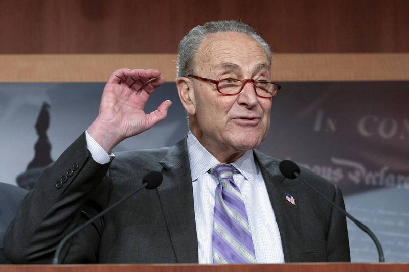 Senate Majority Leader Chuck Schumer, D-N.Y., speaks during a news conference at the Capitol in Washington, Feb. 2, 2023.