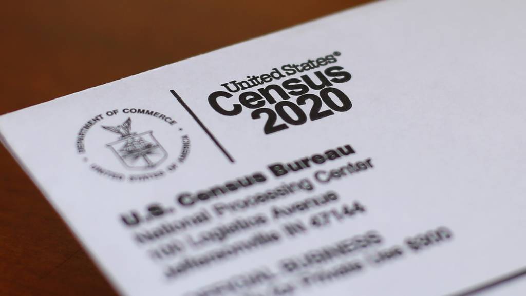 This April 5, 2020, photo shows an envelope containing a 2020 census letter mailed to a U.S. resident in Detroit.