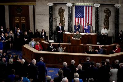 Ukrainian President Volodymyr Zelenskyy addresses a joint meeting of Congress on Capitol Hill in Washington, Wednesday, Dec. 21, 2022.
