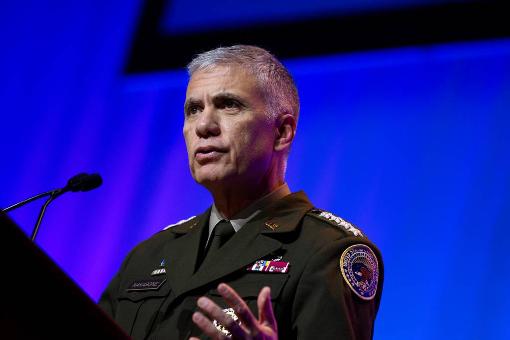 U.S. Cyber Command boss Gen. Paul Nakasone speaks at the AFCEA TechNet Cyber conference in Baltimore, Maryland, on May 2, 2023.