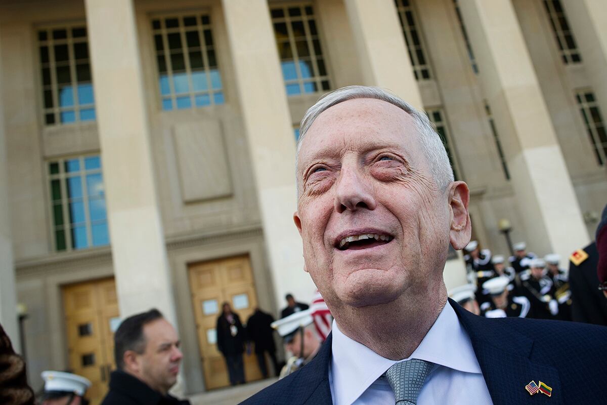 In this Nov. 28, 2018, file photo, then-Secretary of Defense Jim Mattis speaks with reporters at the Pentagon in Washington.