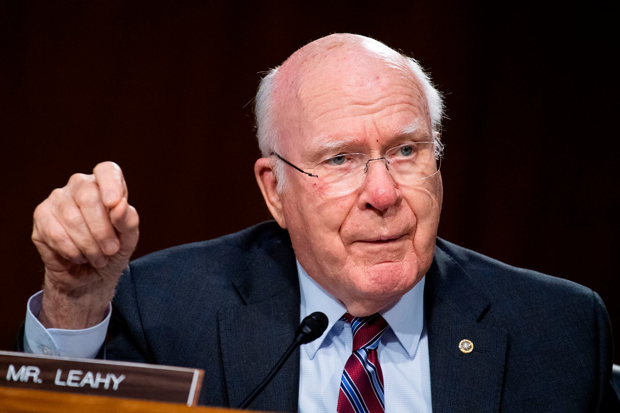 Sen. Patrick Leahy, D-Vt., asks a question during a Senate Judiciary Committee hearing in the Dirksen Senate Office Building in Washington on June 16, 2020.